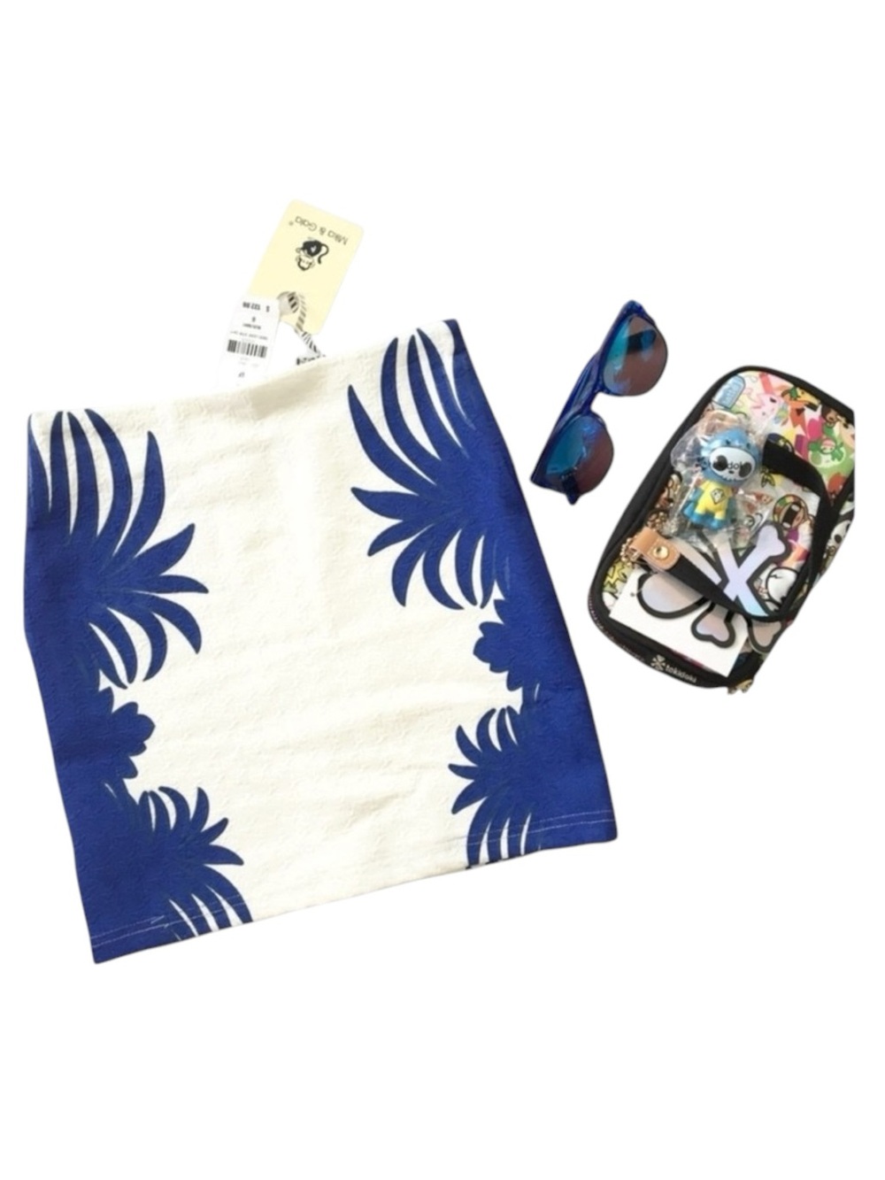 new LF Mika & Gala ༄ Textured Leaf Print Mini Skirt ༄ Jewel Tone Cobalt + White - Picture 3 of 16